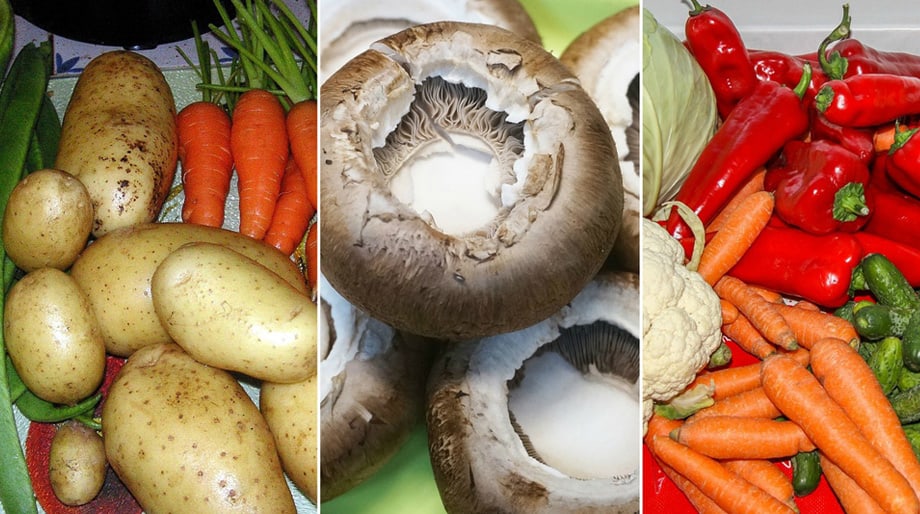 mushrooms, potatoes and other vegetables